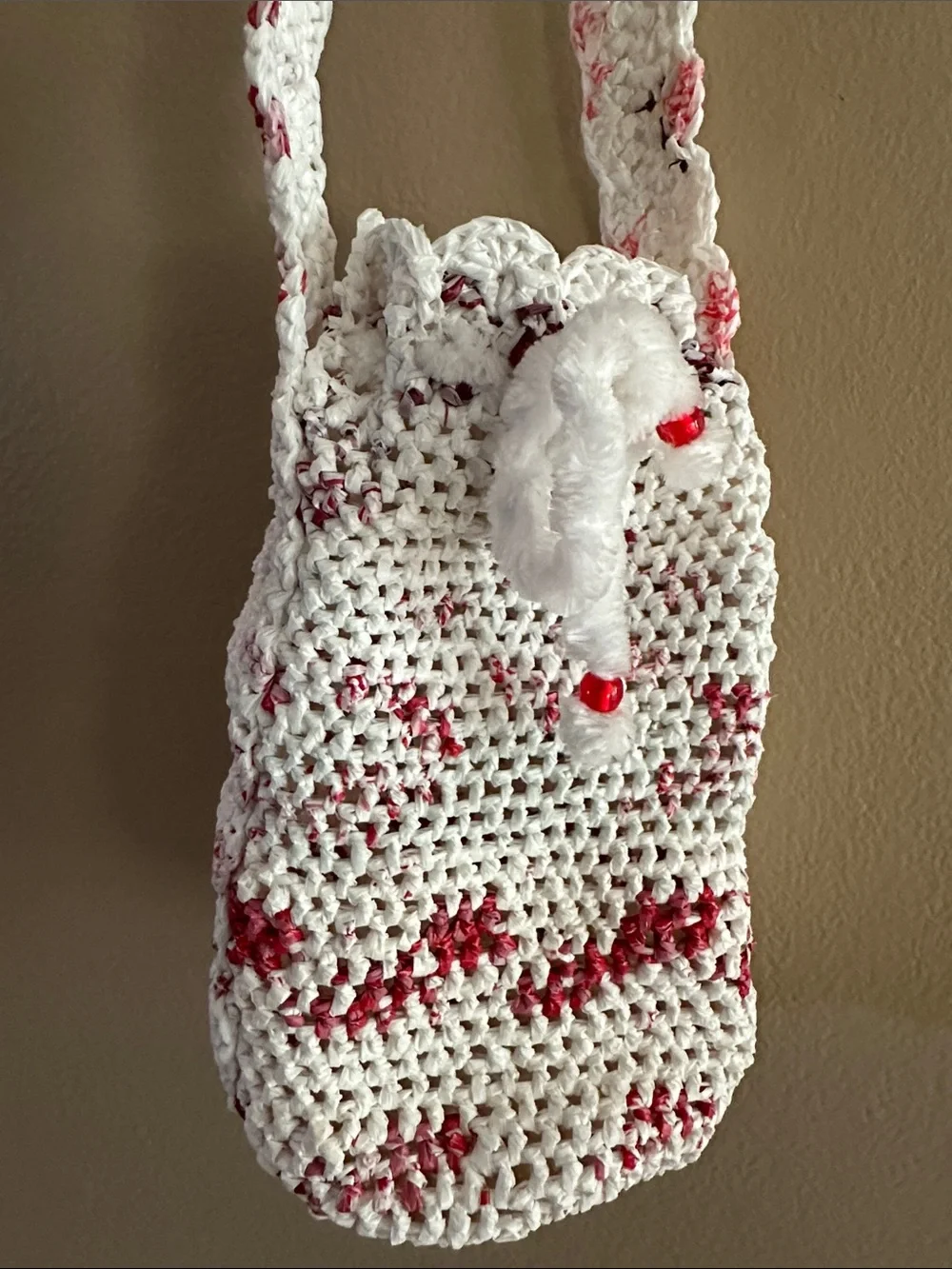Handmade Crocheted White Speckled Crossbody Bag - Women